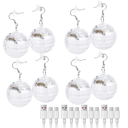 1-4 Pares LED Disco Bola Pendientes Recargables Iluminados para Fiesta Baile Disfraz - Imagen 12 de 12