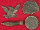 EXCAVATED CIVIL WAR RELICS LOT (4) FROM GRAND ECORE. NCO, ROSETTE GRAND ECORE