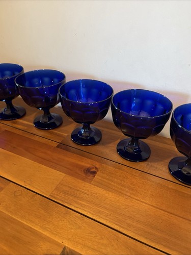 6 Vintage Anchor Hocking Cafe America Cobalt Blue Footed Dessert/Candy Dish EUC - Picture 10 of 10