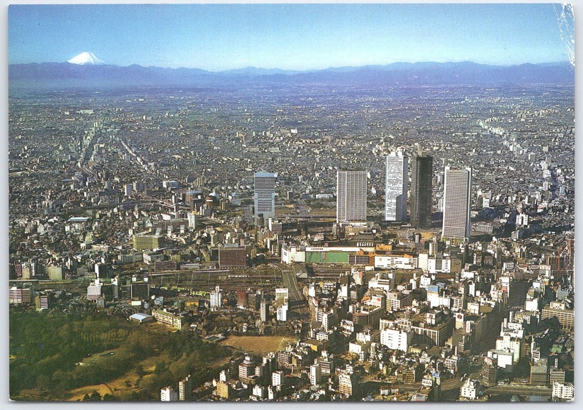 風景画 Vintage Shinjuku Skyscrapers Tokyo Postcard with Mt. Fuji View | eBay