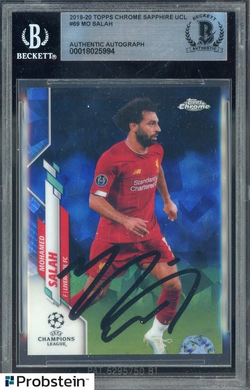 Mohamed Salah Signed 2019-20 Topps Chrome Sapphire UCL Soccer #69 AUTO BGS BAS