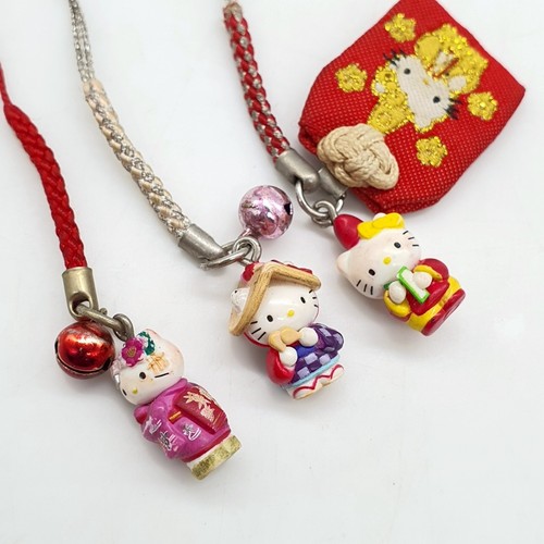 Hello Kitty P249 Sanrio 2002 Charms Portachiavi Lotto di 3 Peluche Giappone - Foto 4 di 11