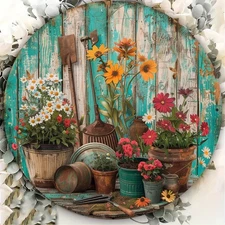Decor#Vintage Flower Garden 8x8" Aluminum Mural Indoor/Outdoor Decor