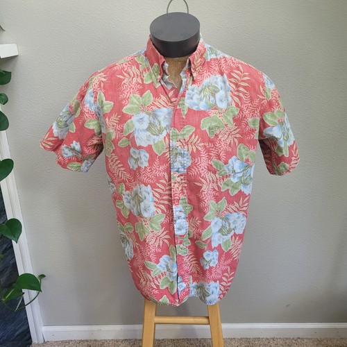 Reyn Spooner Hawaiian Shirt Mens Large Red Reverse Print Button Aloha Inside Out