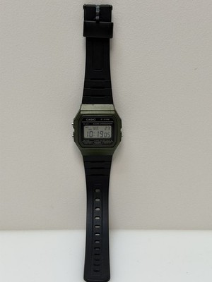 Casio 593 F-91W Mens Watch 33mm Green Case Black Resin  display picture 3