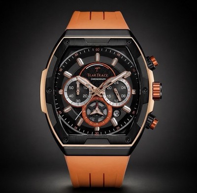 TearTrace Chronograph Quartz Black Orange Dial Orange Silicone Men s Watch