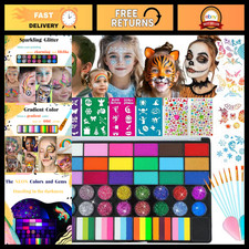 42 Colors Face Painting Kit - Non-Toxic Water Activated Makeup with Brush, Stenc