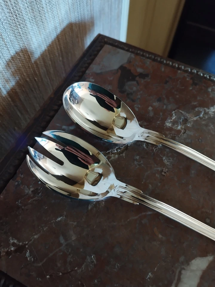 Couvert de Service à Salades Filets/Contours en Métal Argenté - Photo 2/4