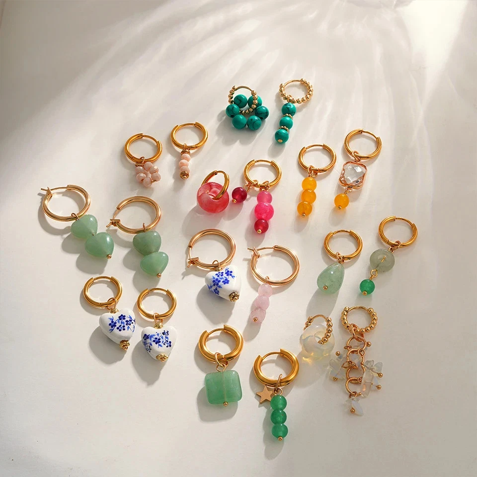 Женские серьги-кольца с подвесками из нержавеющей стали с неправильной посадкой - Изображение 4 из 4