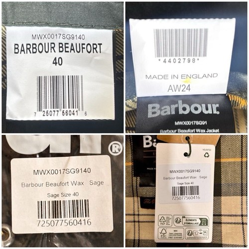 Unused 2024 Barbour Beaufort Waxed Cotton Jacket Size 40 Dark Green Length 82cm - Picture 10 of 10