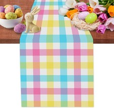 Linen Easter Blue Pink Yellow Buffalo Check Plaid Table Runner 72 Inches Long Sp