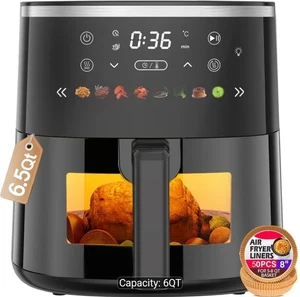 AIR FRYER 6QT WITH 8 PRESET FUNCTIONS VISIBLE WINDOW ADJUSTABLE TEMPERATURE