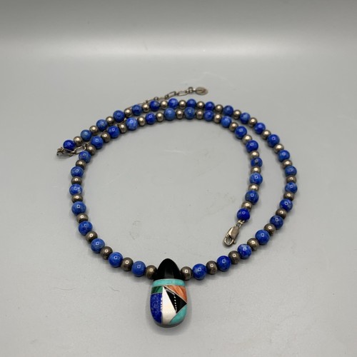 Carolyn Pollack Southwestern Lapis & .925 Bead, Onyx,Turq, Pearl Inlay Necklace - Picture 7 of 8