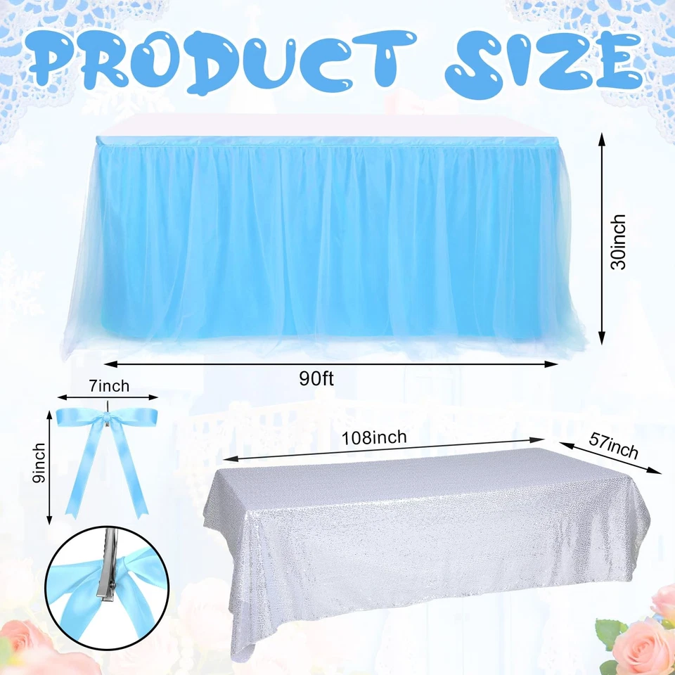 Princess Gray Party 桌布 蓝色和银色亮片薄纱桌裙 30 x... — 第 2/4 张图片