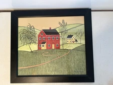 vntg folk art Country Farm decor Wall Art Don Easterwood Black Frame 17.5x15.5