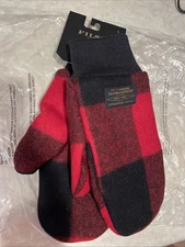 💥FILSON NEW USA Mackinaw Wool Mittens Red Black Plaid L Large NWT