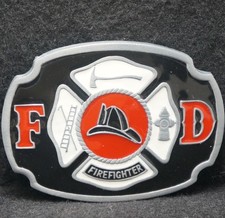 XE07110 NOS VINTAGE 1970s  F.D. FIRE DEPARTMENT  FIREFIGHTERS BELT BUCKLE