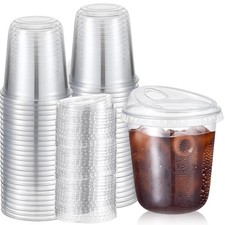Ziliny 50 Sets Clear Plastic Coffee Cups with Sip Lids, Disposable Plastic PE...