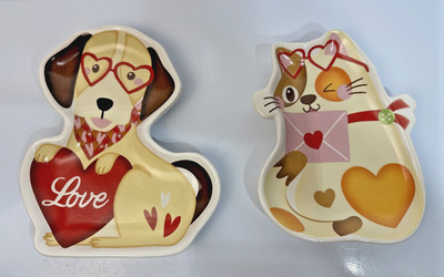 2pk Valentine Animal Ceramic Plates   Publix Dog & Cat Figural Trinket Dishes