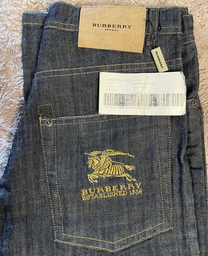 BURBERRY LONDON Blue Denim Jeans YOUTH 12Y 28 X 32 Gold KNIGHT Pocket Logo NWT - Picture 5 of 9