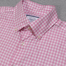 Charles Tyrwhitt Shirt Mens 16-33 Classic Fit Pink Check Button Down Long Sleeve