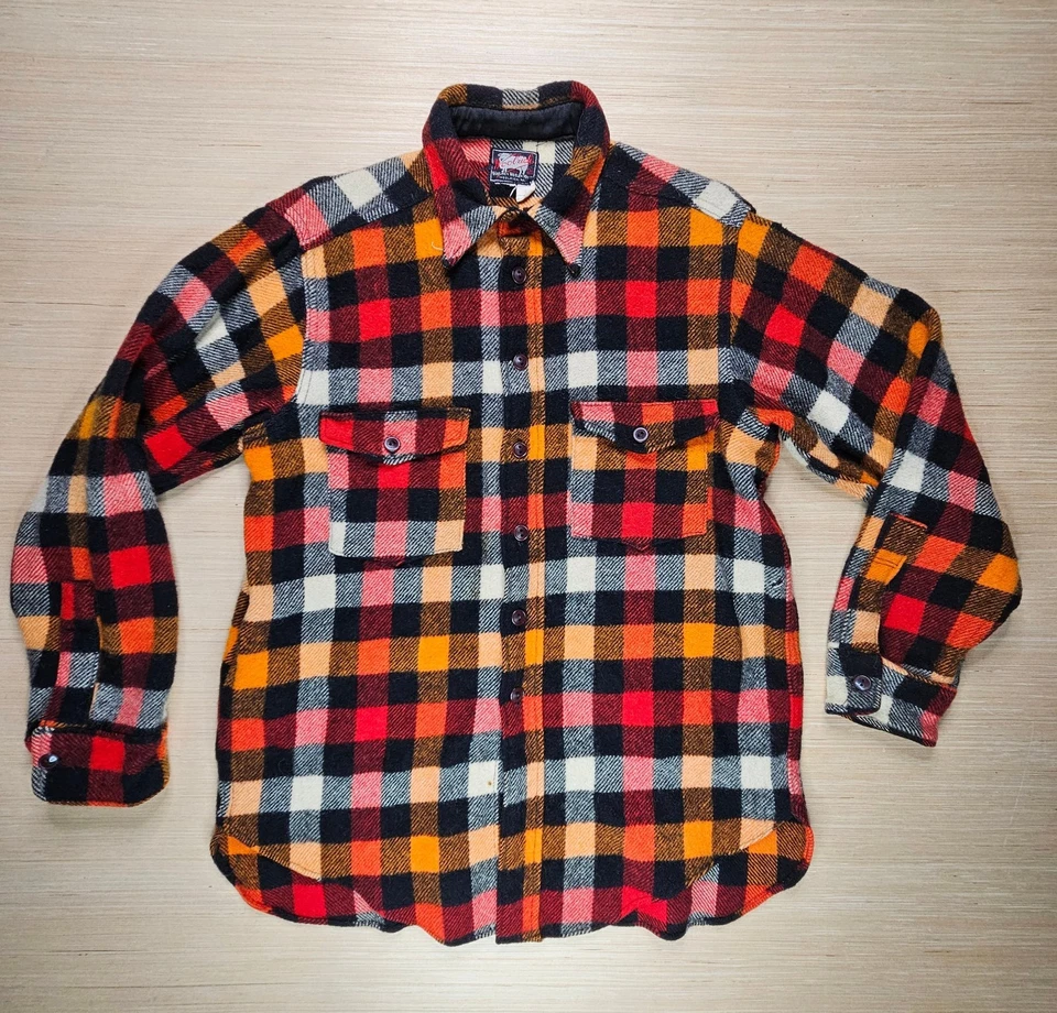 Винтажная шерстяная фланелевая рубашка 1940-х Woolrich куртка мужская Buffalo 16 M ЧИТАЙТЕ - Изображение 2 из 4