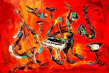 JAZZ MUSIC - GICLEE PRINT on  Stretched Canvas by Impressionist M.KAZAV NR