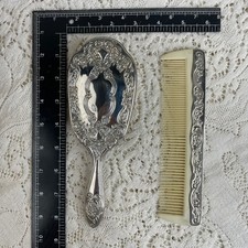 Vintage Art Nouveau Vanity Set Brush and Comb Silver Ornate Repousse Floral
