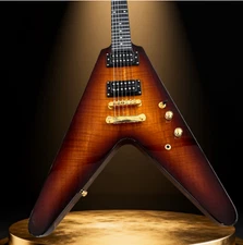 Tobacco Burst Flying V Electric Guitar Flamed Maple Top Solid Body US Delivery