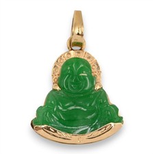 ASIANA CARVED JADE BUDDHA NECKLACE PENDANT 14K YELLOW GOLD SETTING & BAIL