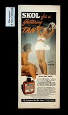 1945 Skol Prevents Painful Sunburn Woman Swimsuit Beach Vintage Print Ad 34454