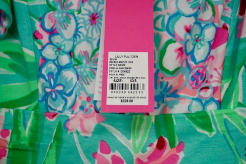 Abito Lilly Pulitzer Cristal Maxi Abito Aqua Al Fres XXS RET 228 Lei Bellissimo Nuovo con etichette - Foto 5 di 7