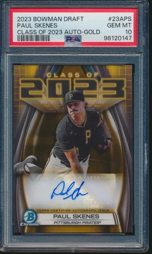 PSA 10 PAUL SKENES AUTO Class 2023 Bowman Chrome GOLD REFRACTOR/50 RC GEM MINT