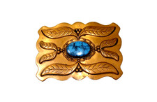 Vintage Bell Trading Post Southwestern Copper Faux Turquoise Belt Buckle READ