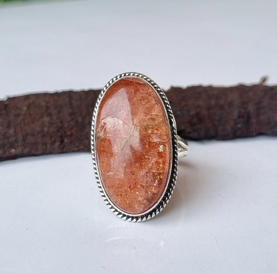 Pedra preciosa glitter oval pedra do sol prata esterlina 925 feita à mão presente seu anel PG1467 - Imagem 3 de 3