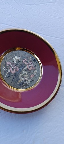 Art of Chokin Gold Rim Metal Engraving Japanese Collector Decorative Plate 6.25" - Picture 9 of 10
