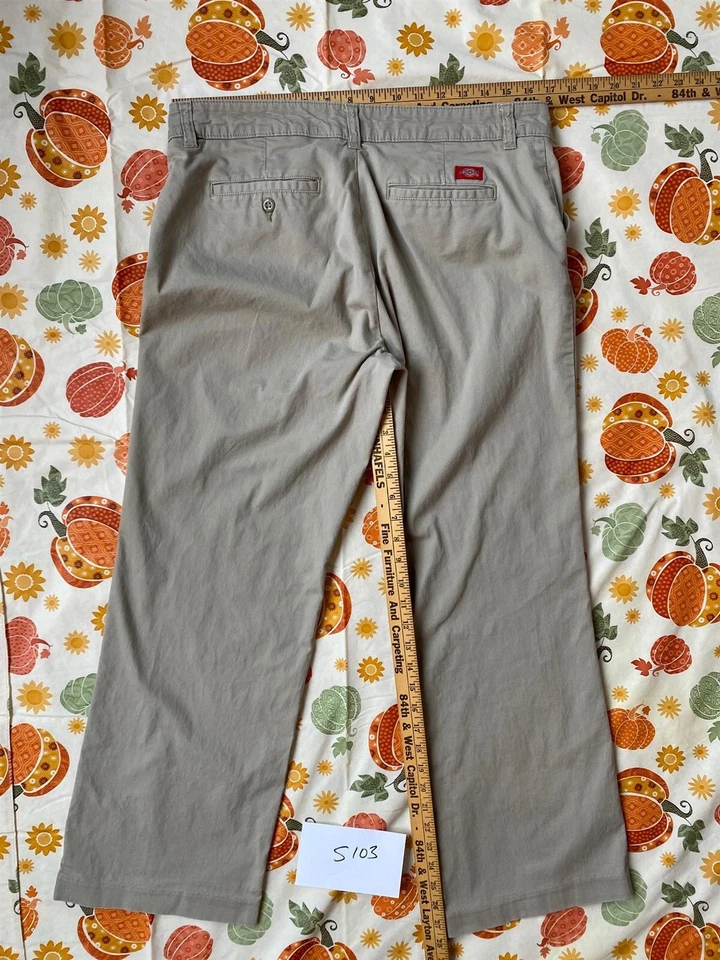 S103 Women's Dickies Subaru Embroidered Tan Uniform Chino Pants - Size 12 Short - Image 4 of 4