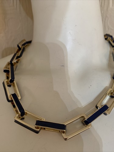 NWOT BROOKS BROTHER GOLD TONE NAVY ENAMEL LINK 20" NECKLACE CS104 - Picture 2 of 4