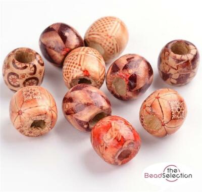 20 pro Beutel OVALE HOLZ BOHO MIX GROSSLOCH EUROPÄISCHE PERLEN 16mm B26