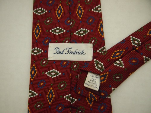 Paul Fredrick Mens Necktie Tie Red Orange Green Blue White Geometric 57" - Picture 3 of 4