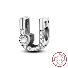 MULA 925 Sterling Silver Letter U DIY Charm Heart AAA CZ Bead For Women Bracelet
