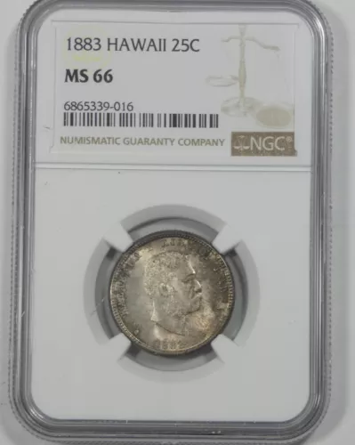 1883 KINGDOM OF HAWAII King KaIakaua Silver Quarter CERTIFIED NGC MS 66
