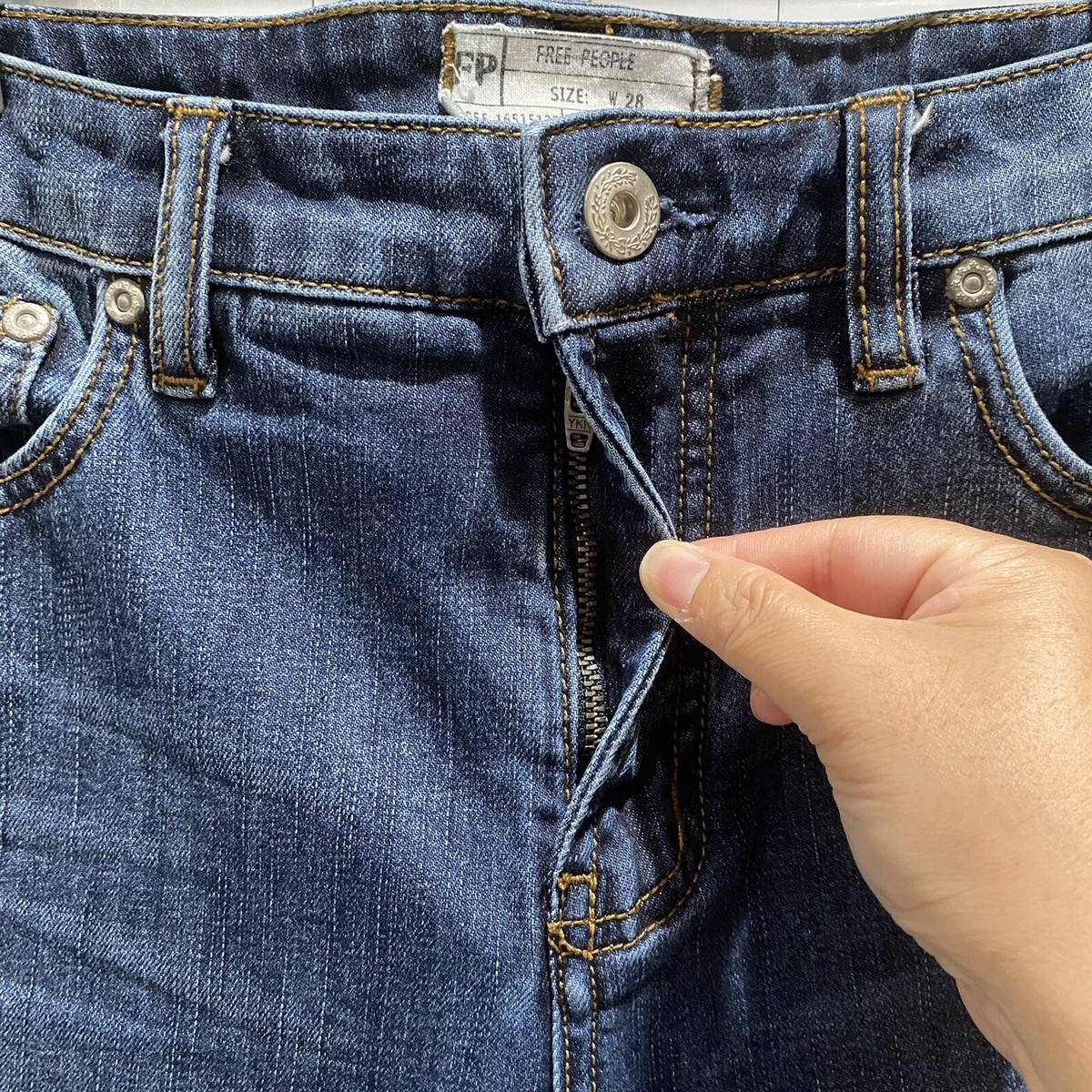 Free People Womens Jeans 28 X 26 Straight Leg Blue Denim Mid