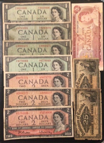 CANADA PAPER MONEY - LOT OF 10 CIRCULATED BANKNOTES!