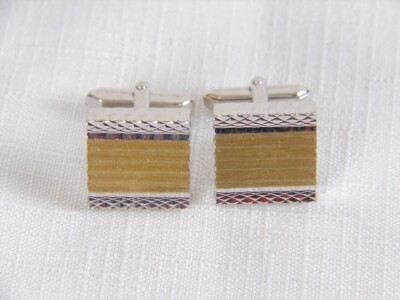 Vintage Silver Tone Gold Texture Square Cufflink Set
