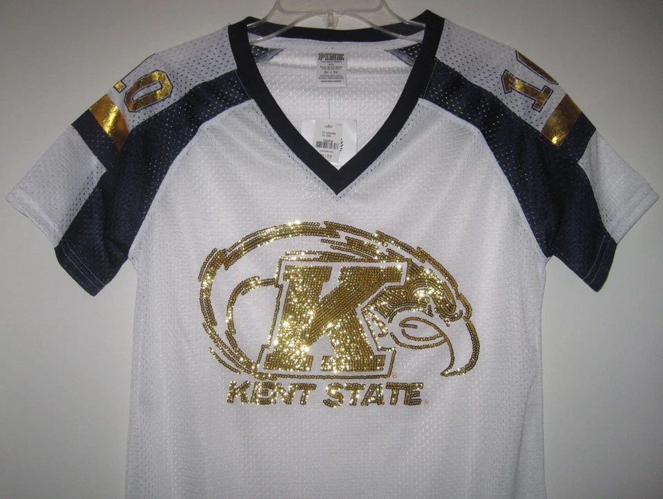 CAMISA JERSEY VICTORIA'S SECRET ROSA KENT STATE UNIVERSITY KSU LENTEJUELAS MALLA BLING Foto 2 de 4