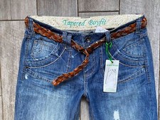 Next Ladies Tapered Boyfit slim Leg Cigarette Jeans low rise BELTED 12 L W32 L33