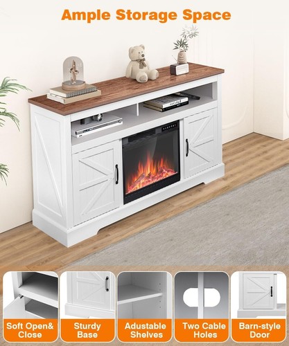 60" Fireplace TV Stand Mantel Wood Surround Firebox, Adjustable Flame, Remote - Picture 7 of 7