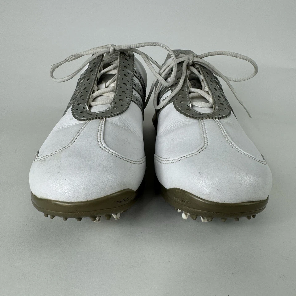 Туфли для гольфа женские Adidas 8 белые серые кожаные драйвер бутсы 671310 - Изображение 2 из 4
