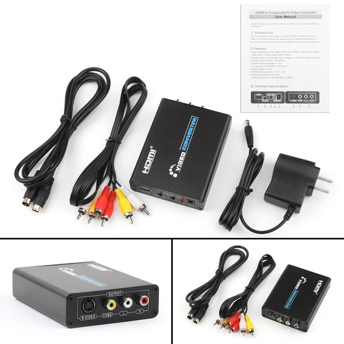 HDMI to 3 RCA AV+S-Video CVBS Composite R/L Audio 1080P Converter US Plug Power#